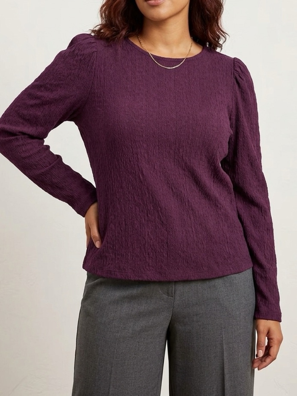 LOFT Textured Long Sleeve Top With Puffed Sleeves Size Medium